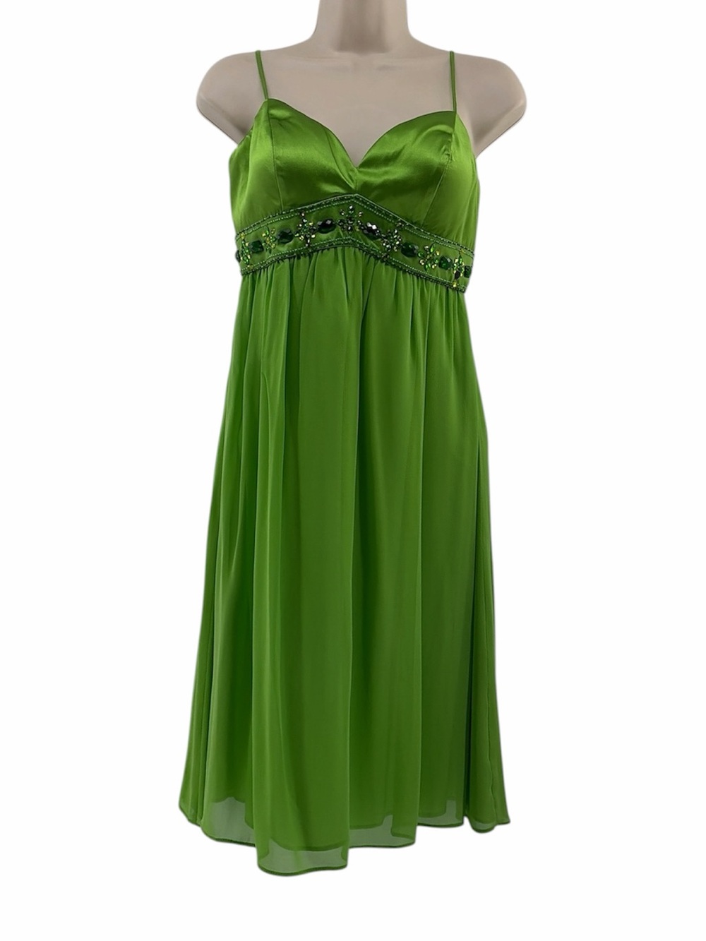 OC by OC Enchanted in Green Sparkle Beaded Empire Waist Spaghetti Strap Dress